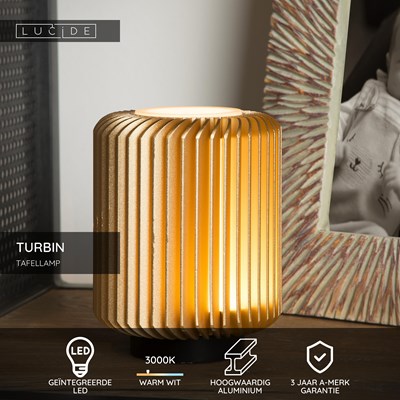 Lucide TURBIN - Tafellamp - Ø 10,6 cm - LED - 1x5W 3000K - Mat Goud / Messing